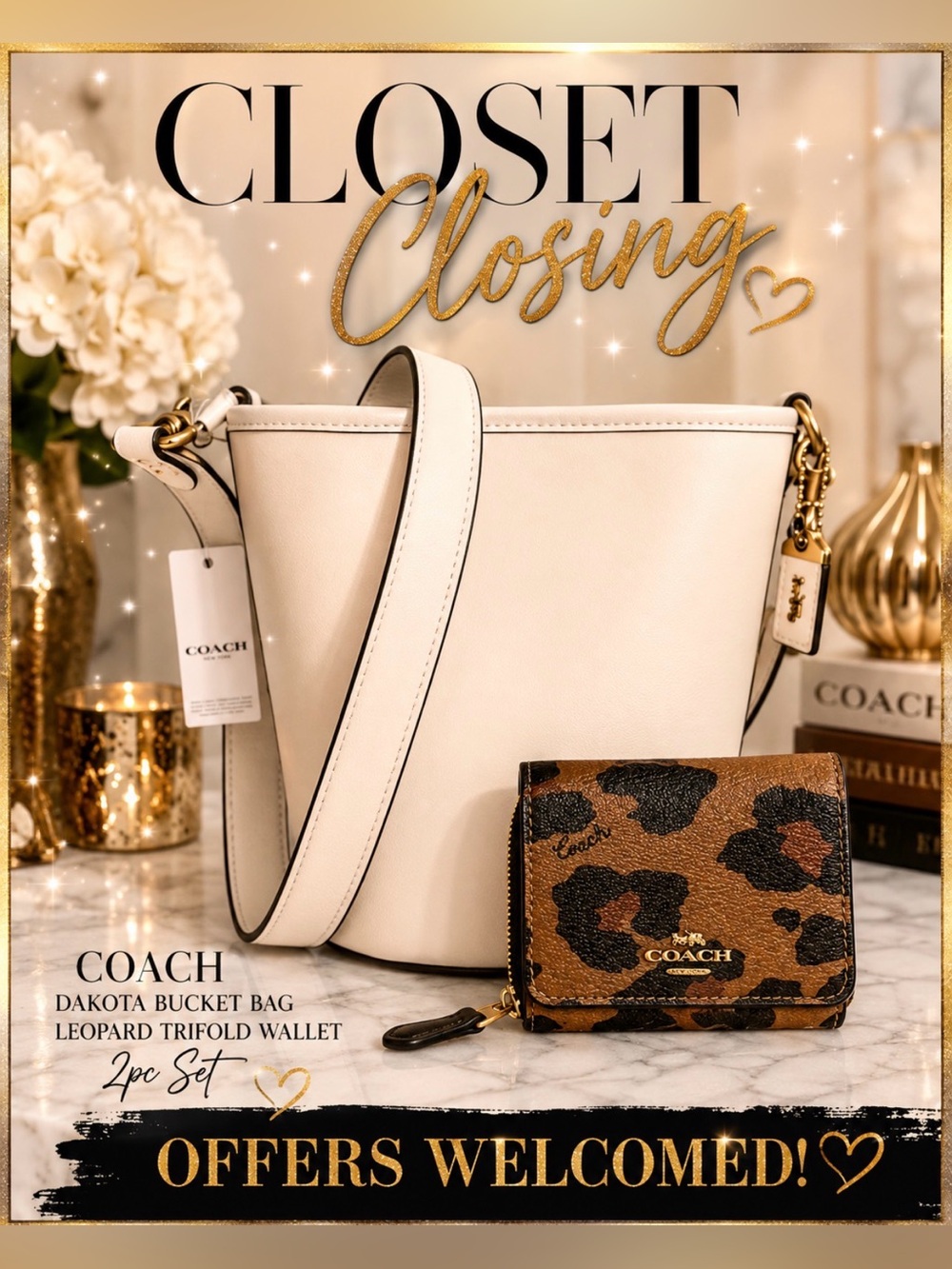 Coach DAKOTA BucketBag/LEOPARD Trifold Wallet 2pc Set
